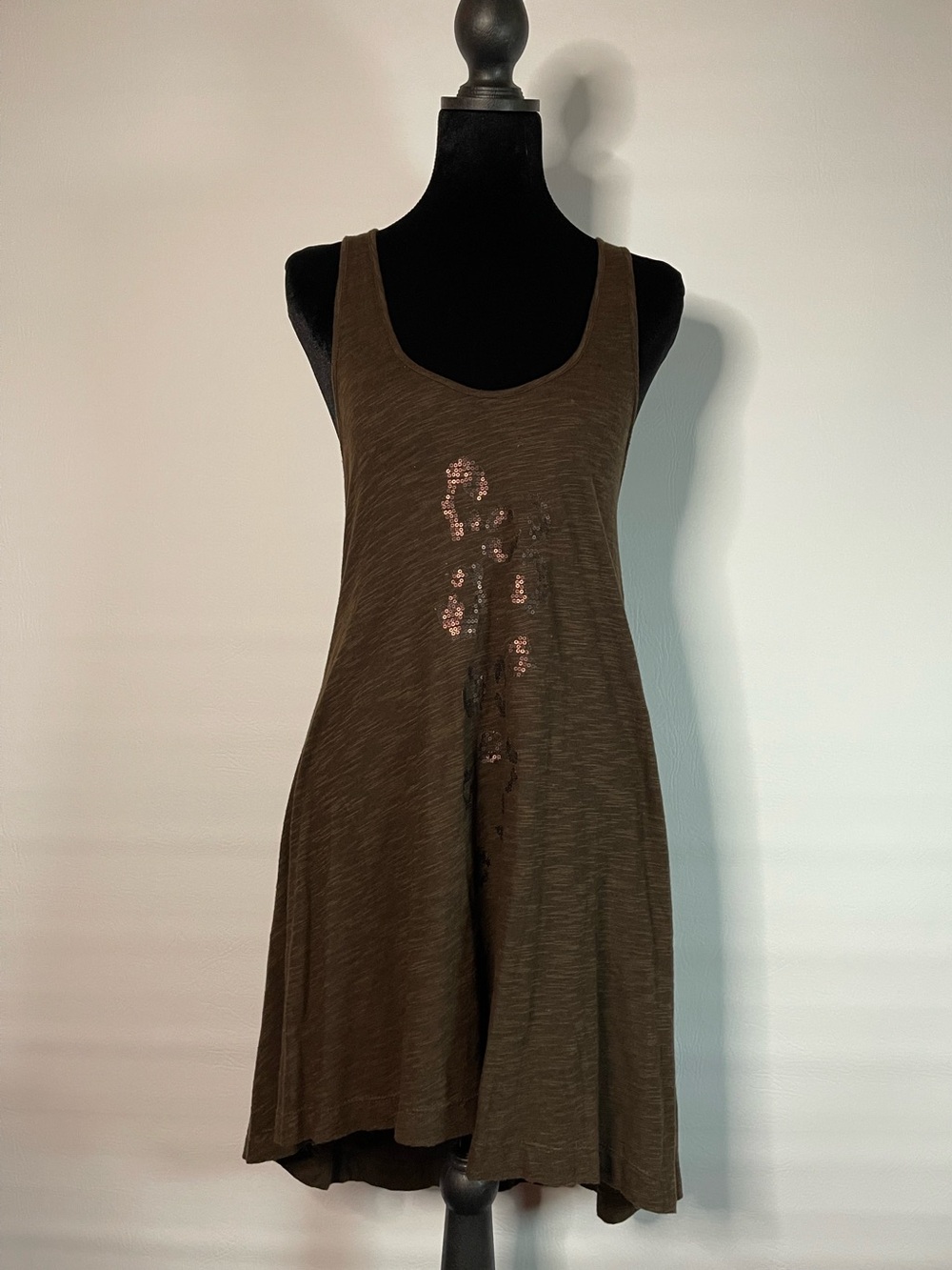 a.n.a Brown Sleeveless Knit Dress with Center Sequin Accent